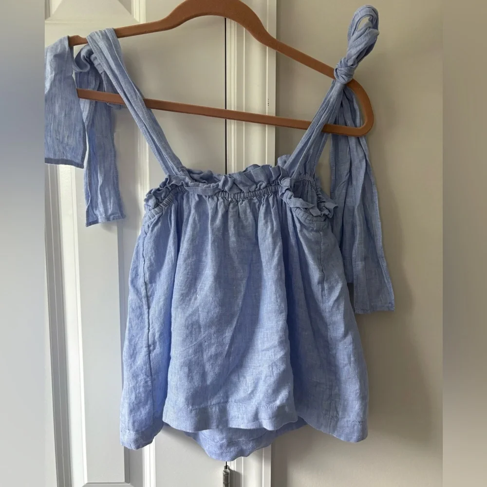 J. Crew Tie-shoulder Chambray Linen Top